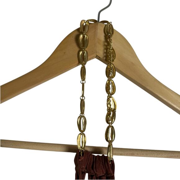 WeWoreWhat Brown Shell Chain Halter Beach Resort Linen Midi Dress Size Medium - Picture 4 of 8